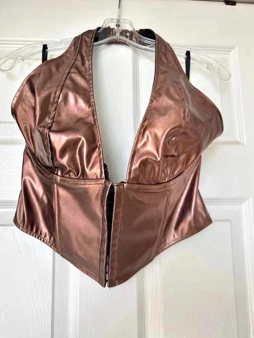 Windsor Bronze Faux Leather Halter Corset Top